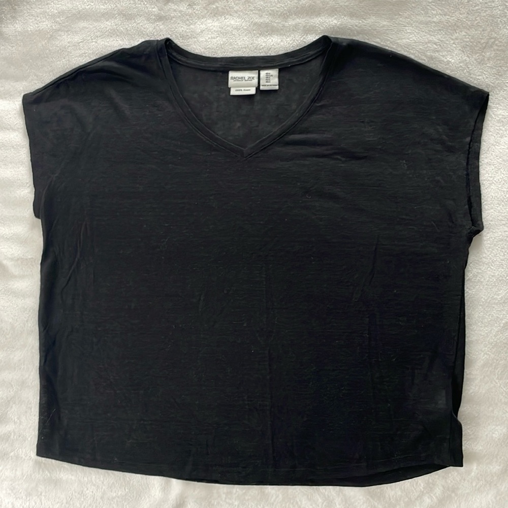 Rachel Zoe 100% Linen v-neck tee large black